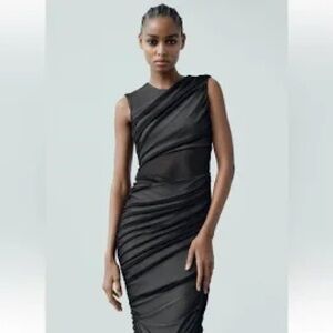 Zara Black Draped Maxi Dress